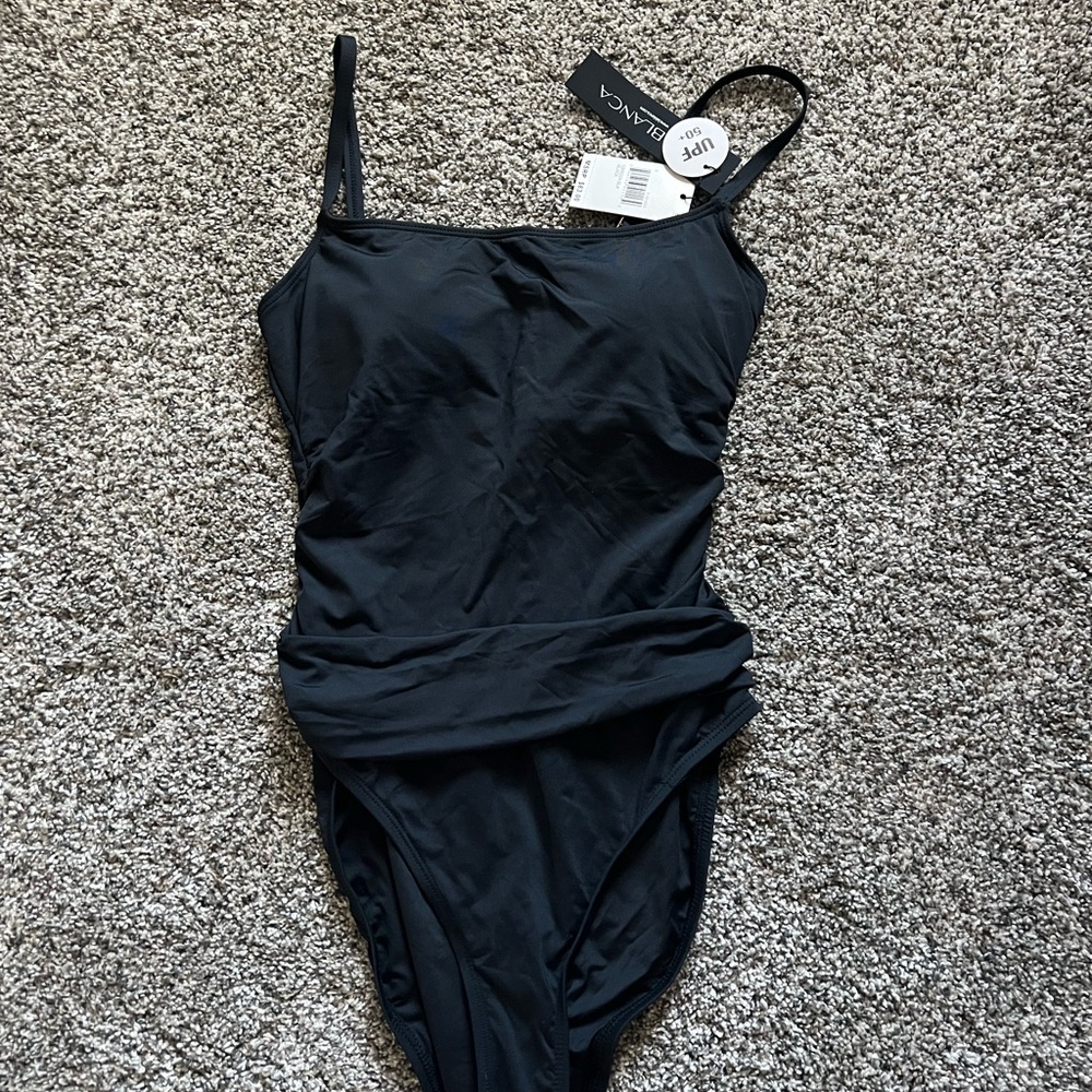 La Blanca Black Women’s Island Goddess Shirred One Piece Bathing Suit NWT